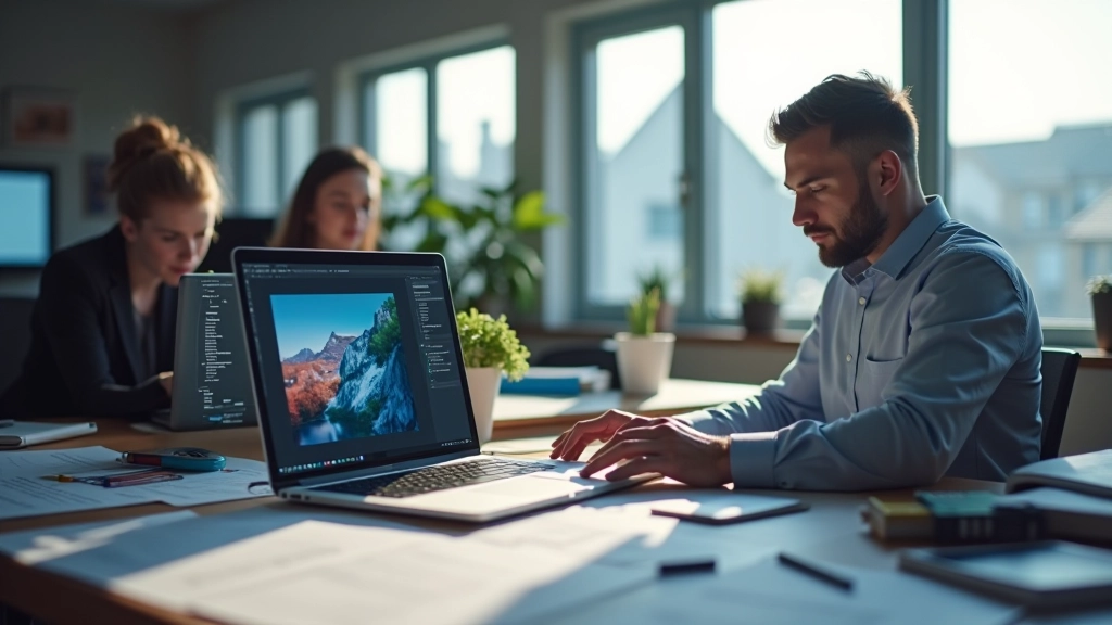 Modern learning environment with computer setup, color reference charts, and professional motion graphics equipment